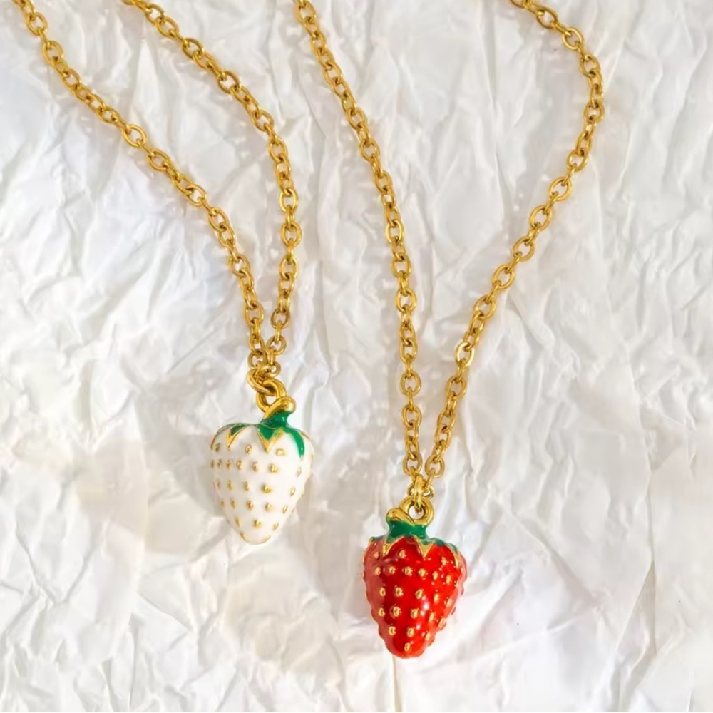 White&Rec Strawberry 18K Gold Stainless Steel Non Tarnish Necklace Set